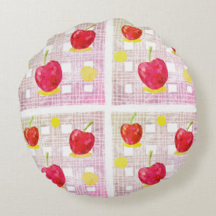 Large Pink Cherry Round Pillow
