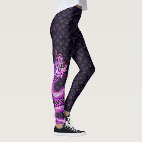 Large Pink Dragon on Dragon Scales Leggings