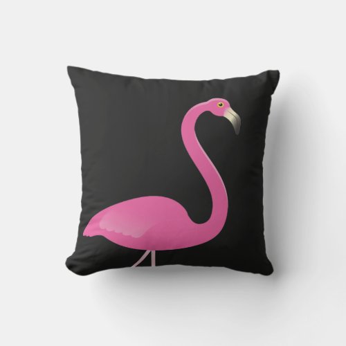 Large Pink Flamingo on Black Outdoor Pillow