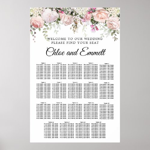 Large Pink Floral 19_Table Wedding Seating Chart