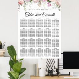 Large Pink Floral 20-Table Wedding Seating Chart | Zazzle