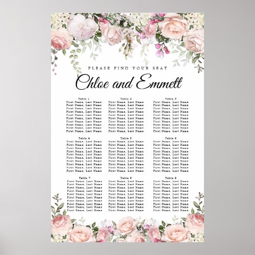 Large Pink Floral 9_Table Wedding Seating Chart