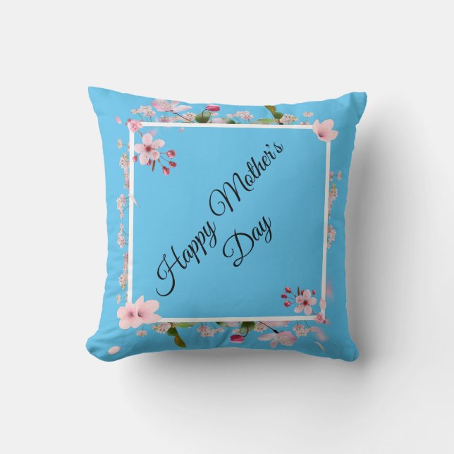 Large Pink floral Happy Mother's Day  Throw Pillow (Front)