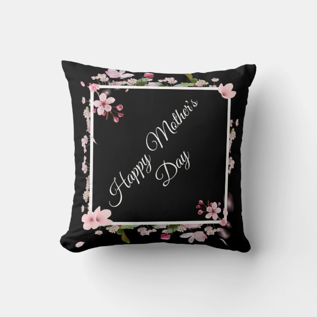 Large Pink floral Happy Mother's Day  Throw Pillow (Front)