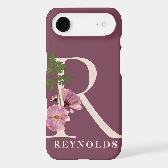 Large Pink Floral Monogram R Name Personalization Case-Mate iPhone Case (Back)
