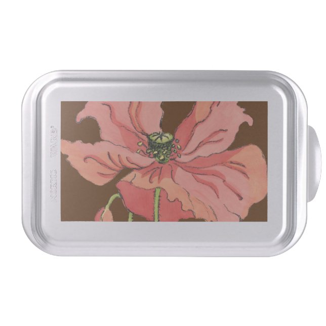 Large Pink Flower with Deep Red Background Cake Pan (Front)