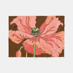 Large Pink Flower with Deep Red Background Fleece Blanket