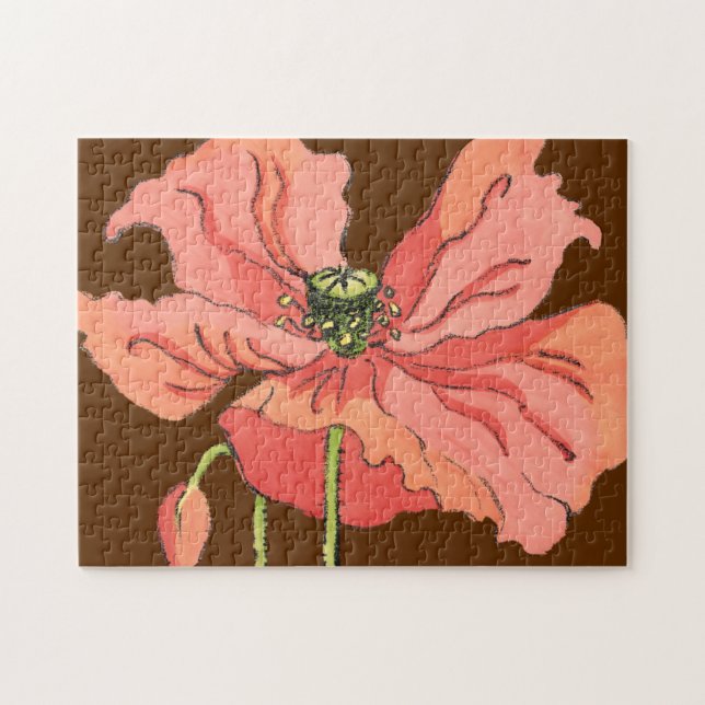 Large Pink Flower with Deep Red Background Jigsaw Puzzle (Horizontal)