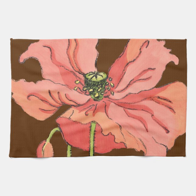Large Pink Flower with Deep Red Background Kitchen Towel (Horizontal)