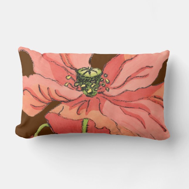 Large Pink Flower with Deep Red Background Lumbar Pillow (Front)