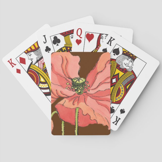 Large Pink Flower with Deep Red Background Poker Cards (Back)