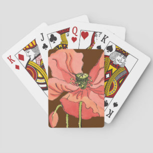 Large Pink Flower with Deep Red Background Poker Cards