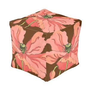 Large Pink Flower with Deep Red Background Pouf