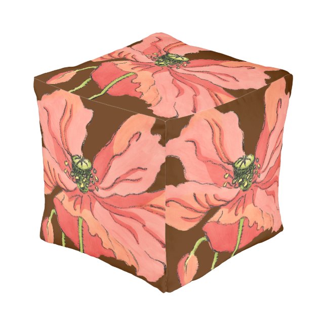 Large Pink Flower with Deep Red Background Pouf (Angled Front)