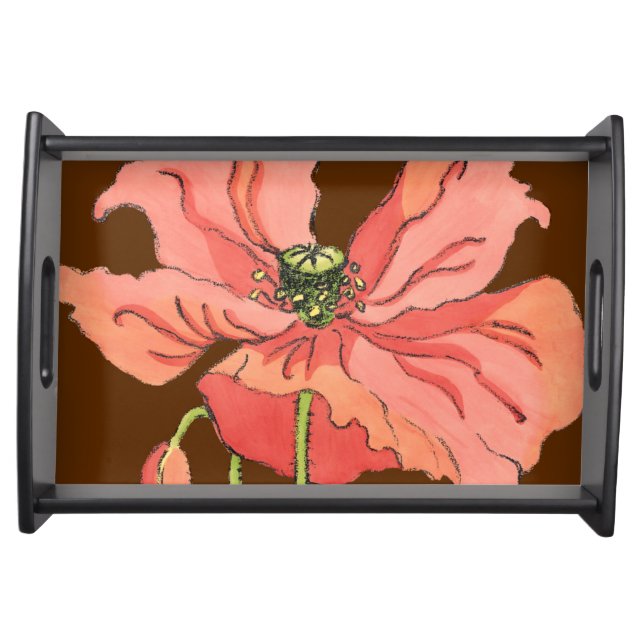 Large Pink Flower with Deep Red Background Serving Tray (Front)