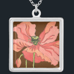 Large Pink Flower with Deep Red Background Silver Plated Necklace<br><div class="desc">A large pink flower rests on a deep red background in this painting by Nancy Slocum. The flower is vibrant and in full bloom. A stunning gift for a special person in your life!</div>