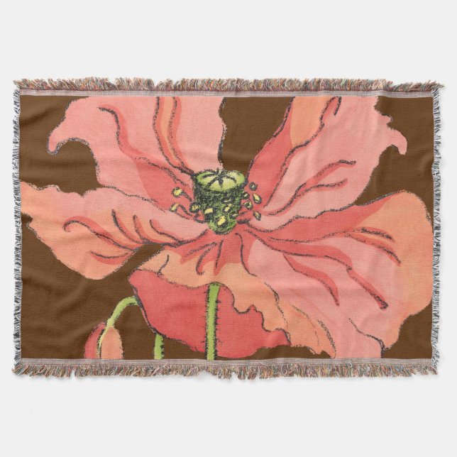 Large Pink Flower with Deep Red Background Throw Blanket (Front)