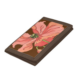 Large Pink Flower with Deep Red Background Tri-fold Wallet