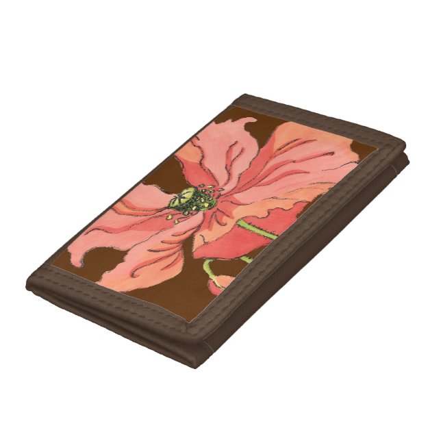 Large Pink Flower with Deep Red Background Tri-fold Wallet (Bottom)