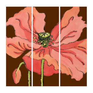 Large Pink Flower with Deep Red Background Triptych