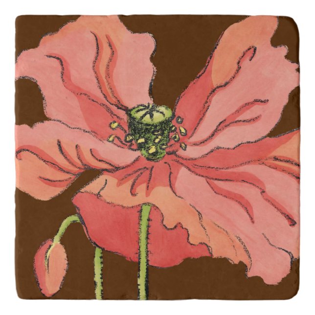 Large Pink Flower with Deep Red Background Trivet (Front)