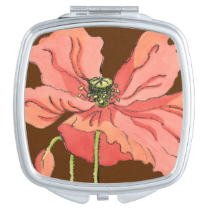 Large Pink Flower with Deep Red Background Vanity Mirror