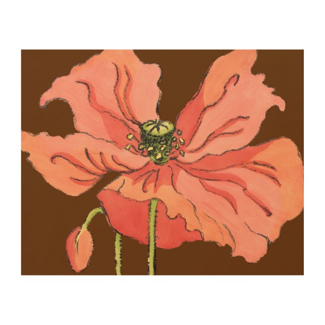 Large Pink Flower with Deep Red Background Wood Wall Art (Front)