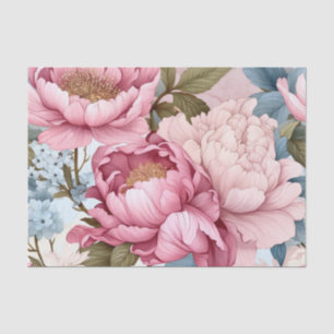 Large Pink Flowers with Delicate Blue  Tissue Paper