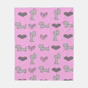 Large Pink Hearts & Doxies Blanket