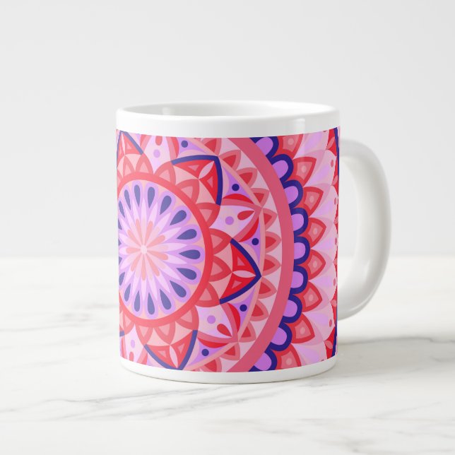 Large Pink Mandala Boho Oversized Vibrant Pattern Giant Coffee Mug (Front Right)