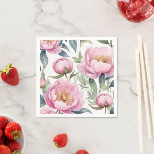 large pink peonies watercolor napkins