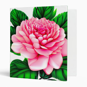 Large Pink Peony with Emerald Green Leaves  3 Ring Binder