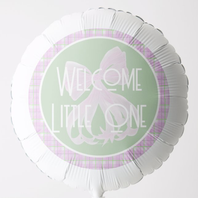 Large Pink plaid an Coquette pink Bow Balloon (Front)