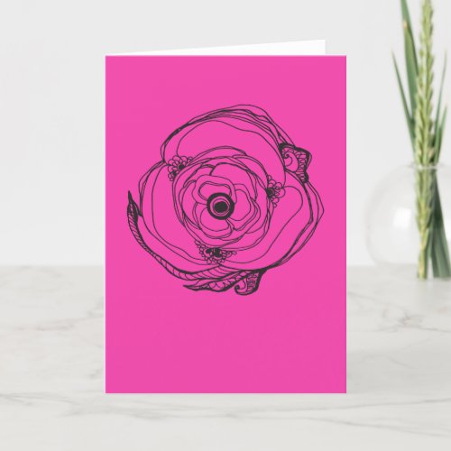 Large Pink Rose Drawing  Poem Card