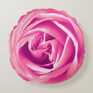 Large Pink Rose Print Round Pillow