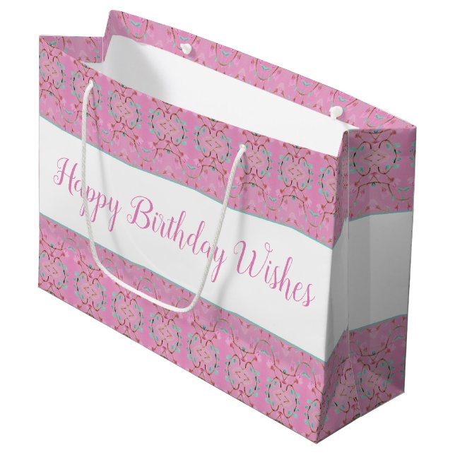 Large Pink Tote Style Paper Birthday Gift Bag (Front Angled)