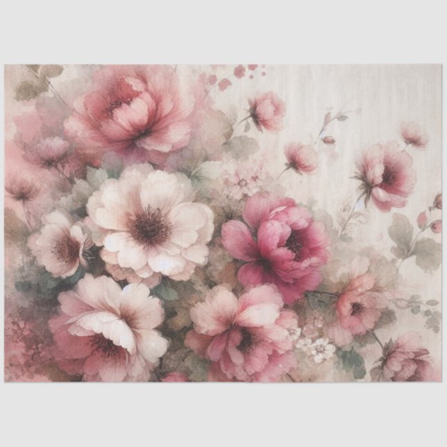 Large Pink Vintage Inspired Floral Tissue Paper  (Front)