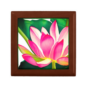 Large Pink Water Lily with Emerald Green Leaves Gift Box