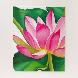 Large Pink Water Lily with Emerald Green Leaves Jigsaw Puzzle