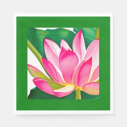 Large Pink Water Lily with Emerald Green Leaves Napkins