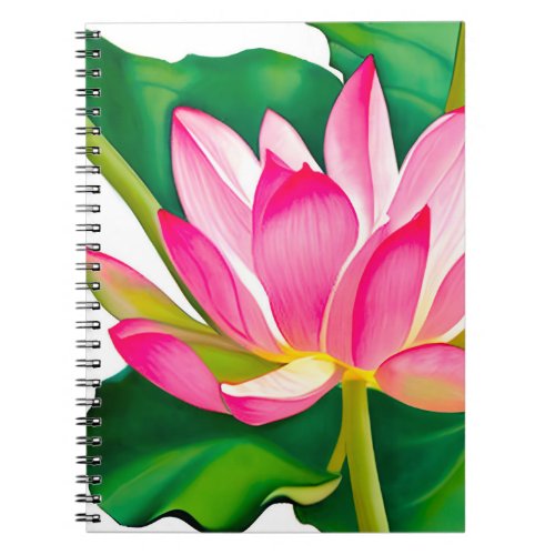 Large Pink Water Lily with Emerald Green Leaves  Notebook