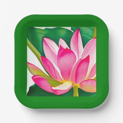 Large Pink Water Lily with Emerald Green Leaves  Paper Plates