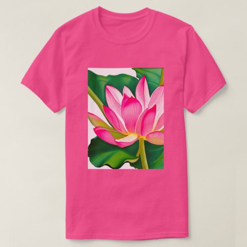Large Pink Water Lily with Emerald Green Leaves  T_Shirt