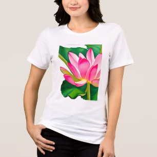 Large Pink Water Lily with Emerald Green Leaves Tri-Blend Shirt
