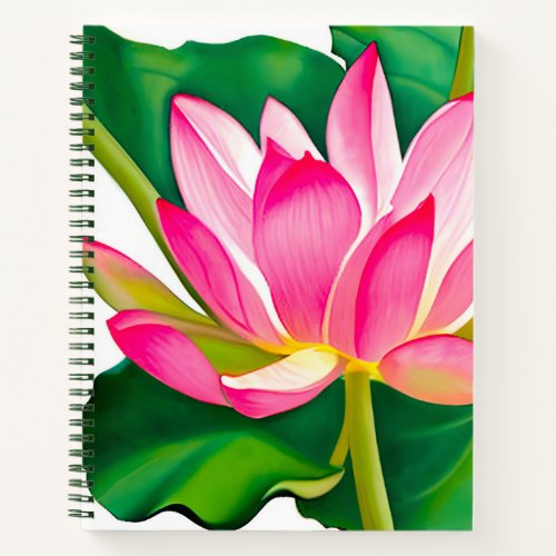 Large Pink Water Lily with Green Leaves Journal