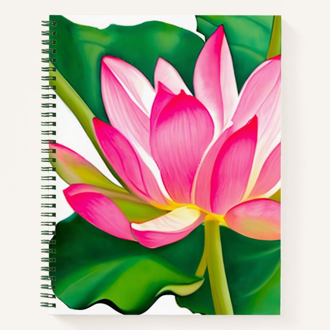 Large Pink Water Lily with Green Leaves Journal (Front)