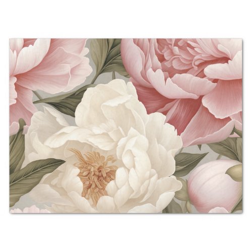 Large Pink White Peonies Print Design Tissue Paper