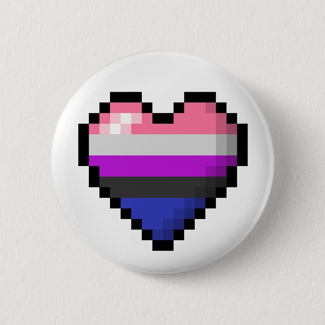 Large Pixel Heart Design in Gender Fluid Flag Pinback Button (Front)