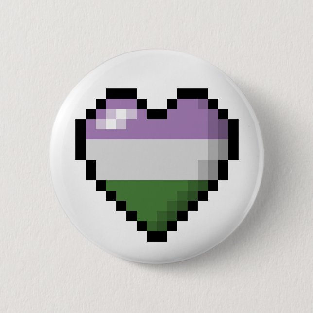 Large Pixel Heart Design in Genderqueer Pride Flag Pinback Button (Front)