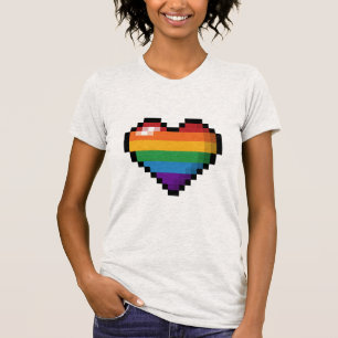 Large Pixel Heart Design in LGBTQ Rainbow Flag T-Shirt